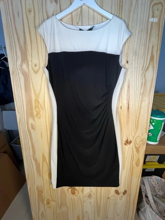 Lauren Ralph Lauren Black and White Colorblock Midi Dress - Picture 2 of 5